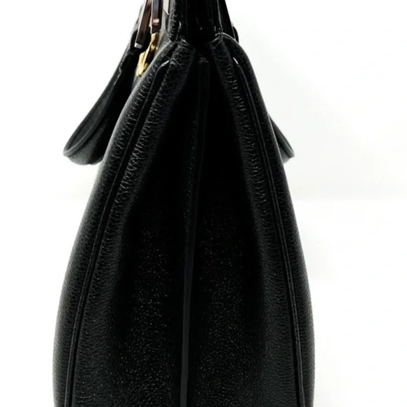 BrandNew-Black Grainy Leather Gold/Silver Bag Features A Push Lock Set - Picture 6 of 7